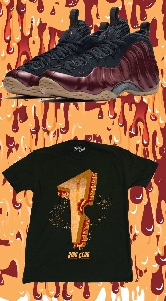 Peanut Butter and Jelly Maroon Foams release date and Matching Sneaker Tee - Sneaker Tees to match Air Jordan Sneakers
