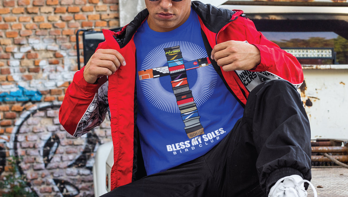 "Bless My Soles" tee added to the Retro 5 Stealth Shirt Collection - Sneaker Tees to match Air Jordan Sneakers