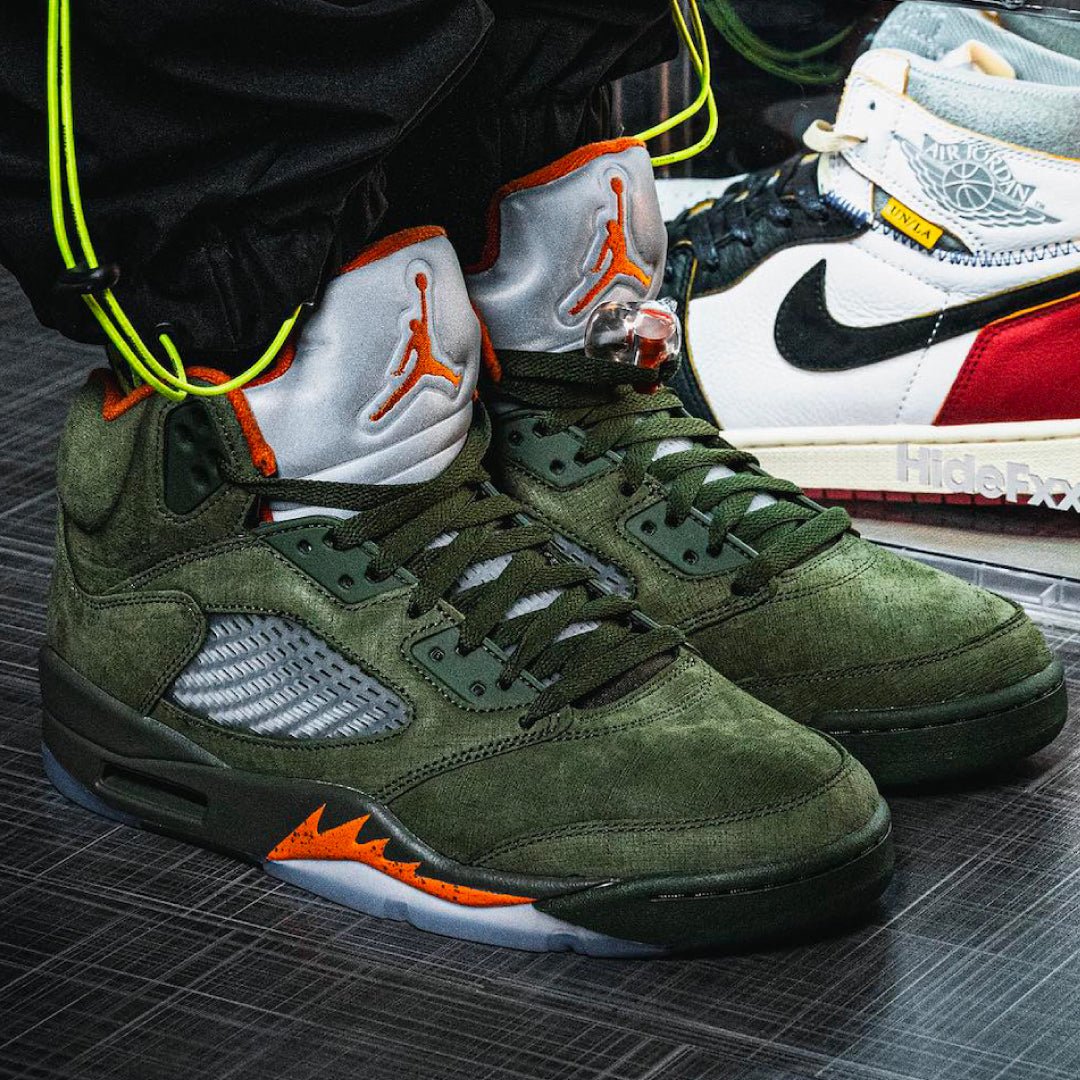 Step out in style with the Air Jordan 5 "Olive" - Sneaker Tees to match Air Jordan Sneakers