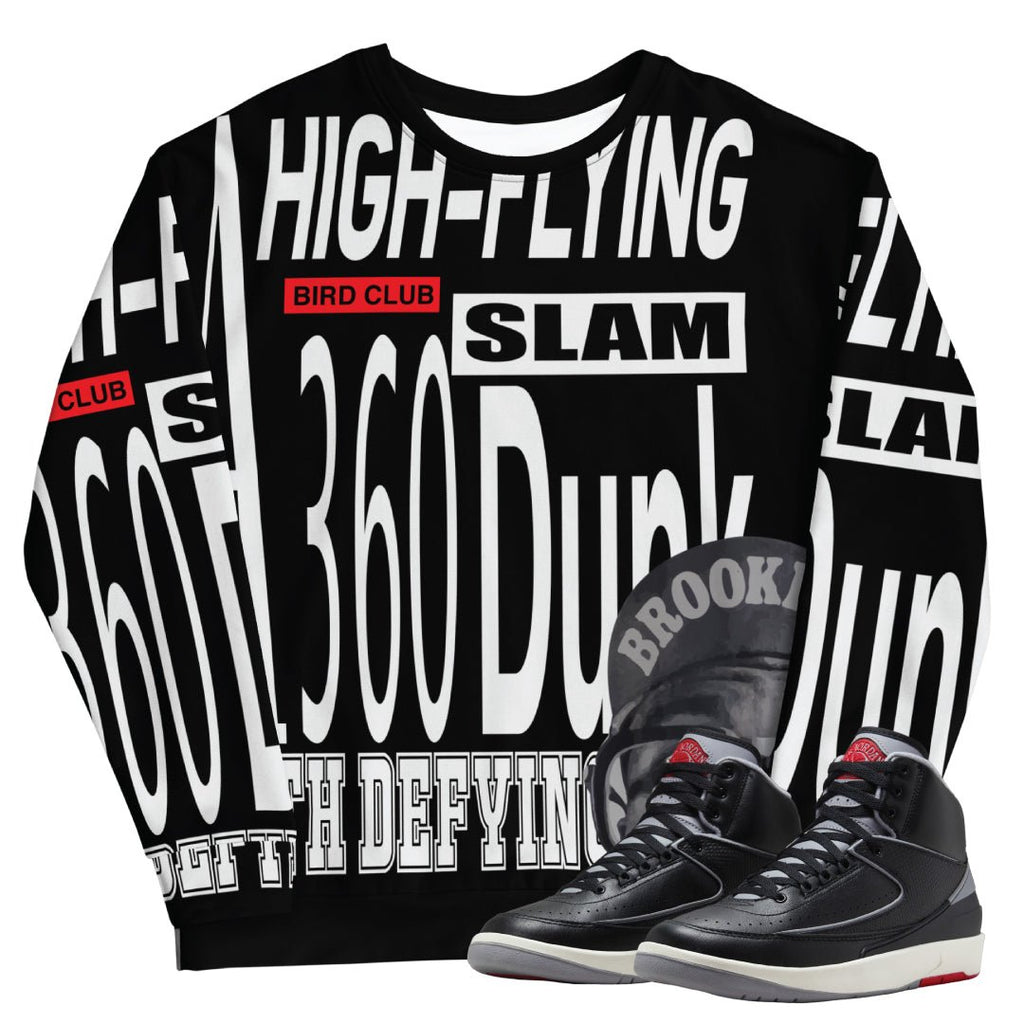 RETRO 2 BLACK CEMENT HIGH FLYIN' POSTER SWEATSHIRT - Sneaker Tees to match Air Jordan Sneakers