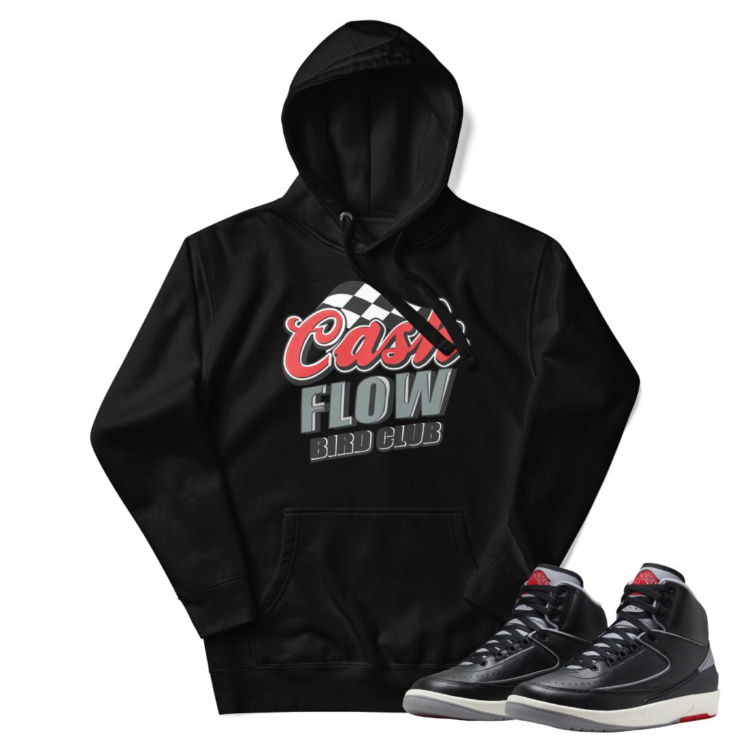RETRO 2 BLACK CEMENT CASHFLOW HOODIE - Sneaker Tees to match Air Jordan Sneakers