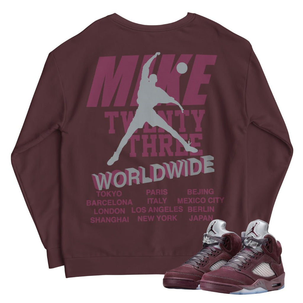 RETRO 5 BURGUNDY MIKE WORLDWIDE SWEATER - Sneaker Tees to match Air Jordan Sneakers