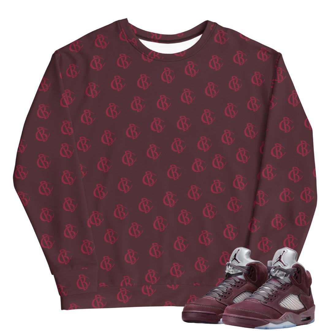 RETRO 5 BURGUNDY BIRD CLUB MONOGRAM SWEATER - Sneaker Tees to match Air Jordan Sneakers