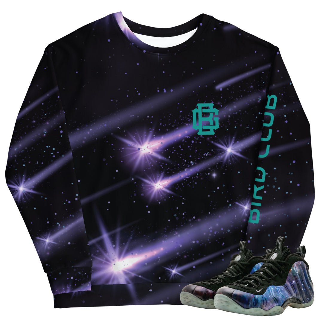 Foamposite One Galaxy Shooting Stars Sweatshirt - Sneaker Tees to match Air Jordan Sneakers