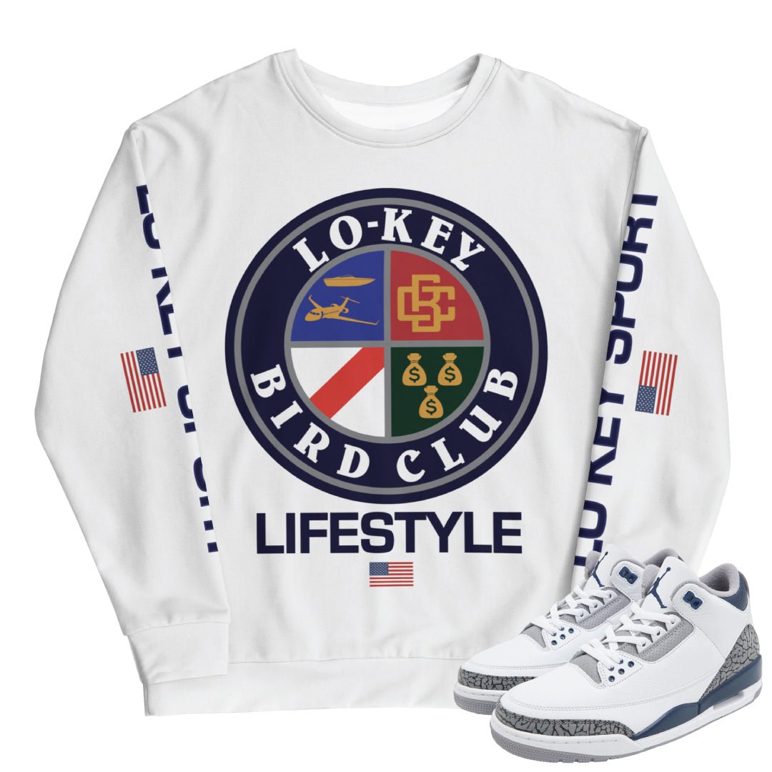 Retro 3 Midnight Navy Cement Lo Key Sweatshirt - Sneaker Tees to match Air Jordan Sneakers