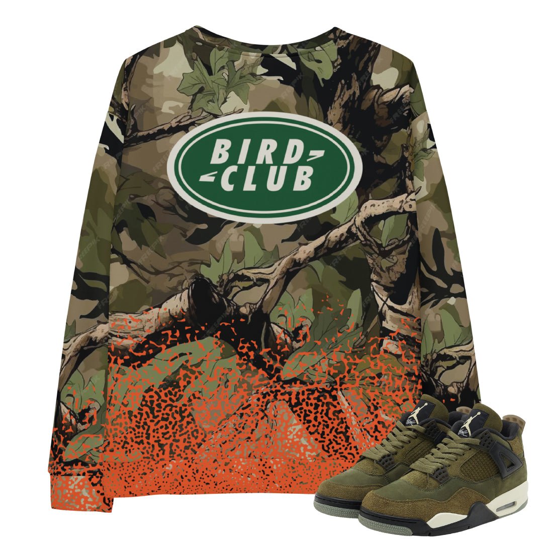 RETRO 4 CRAFT "MEDIUM OLIVE" CAMO SPLATTER SWEATSHIRT - Sneaker Tees to match Air Jordan Sneakers