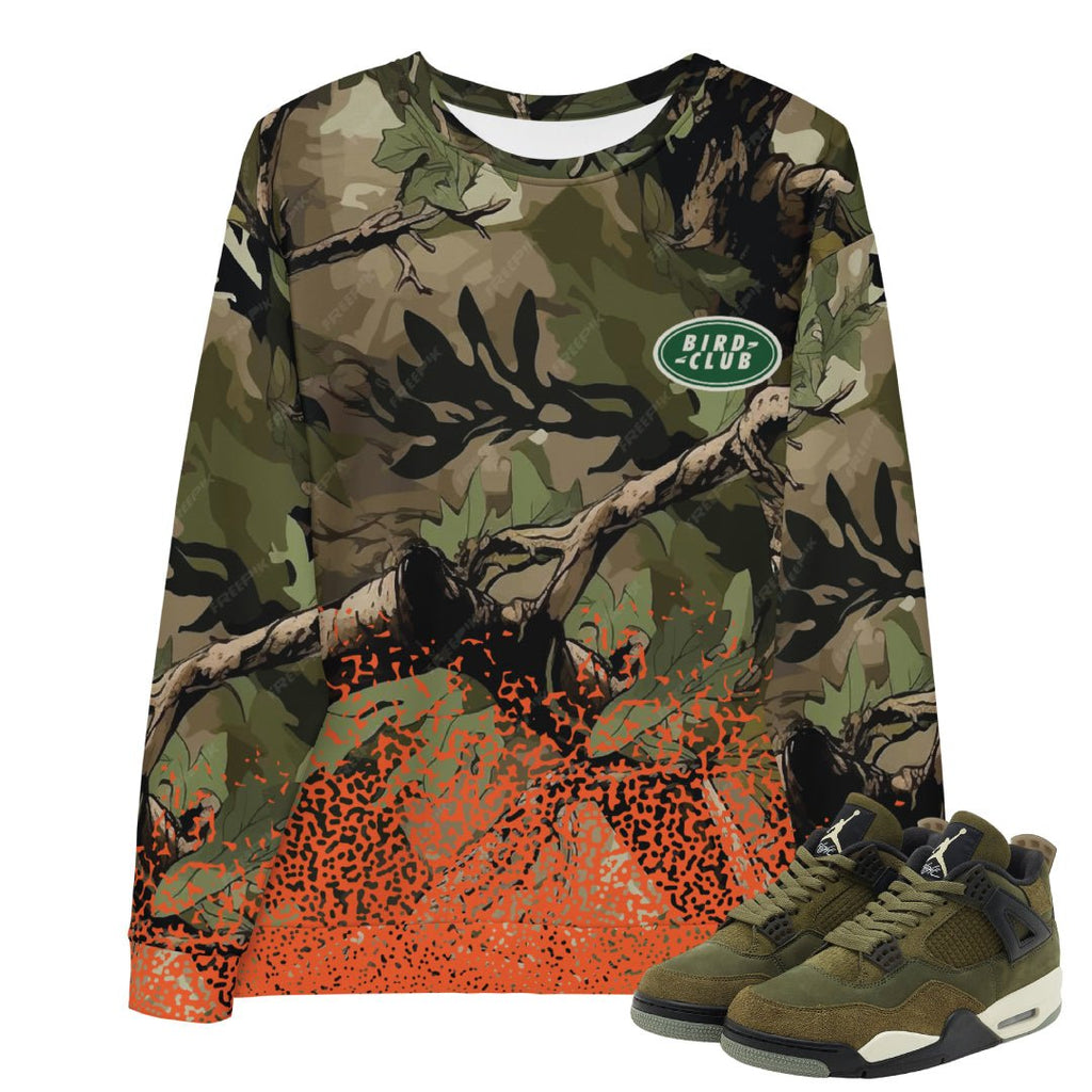 RETRO 4 CRAFT "MEDIUM OLIVE" CAMO SPLATTER SWEATSHIRT - Sneaker Tees to match Air Jordan Sneakers