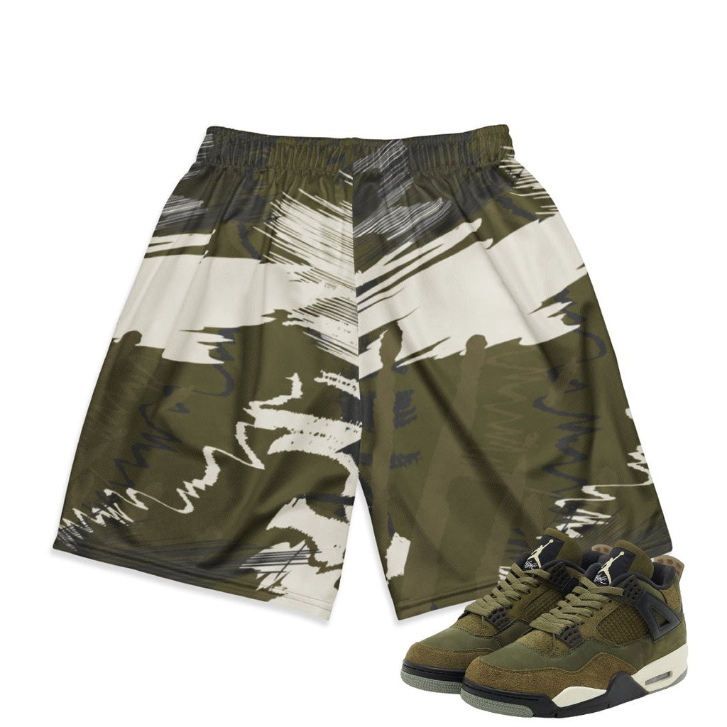 RETRO 4 CRAFT "MEDIUM OLIVE" CAMO MESH SHORTS - Sneaker Tees to match Air Jordan Sneakers
