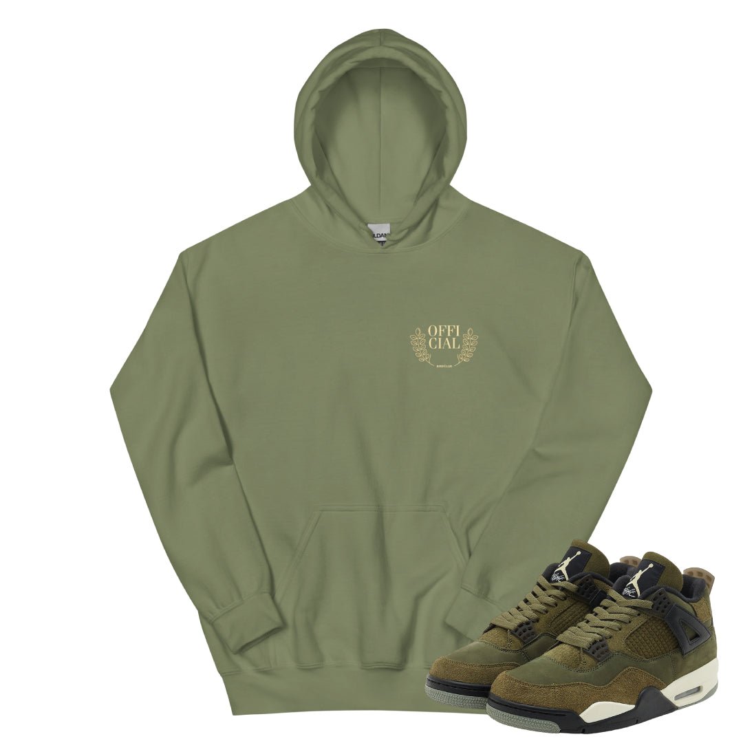 RETRO 4 CRAFT "MEDIUM OLIVE" OFFICIAL HOODIE - Sneaker Tees to match Air Jordan Sneakers