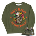 Retro 5 Olive/Solar Orange "Get Rich" Sweatshirt - Sneaker Tees to match Air Jordan Sneakers