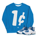 Air Penny 2 Atlantic Blue "1 Cent" Sweatshirt - Sneaker Tees to match Air Jordan Sneakers