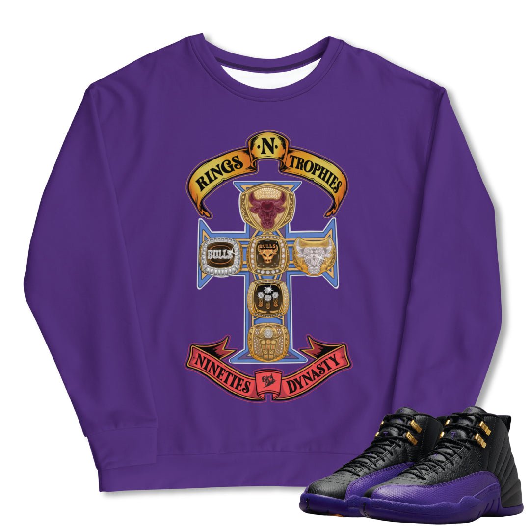 RETRO 12 FIELD PURPLE "Rings & Trophies" Sweatshirt - Sneaker Tees to match Air Jordan Sneakers