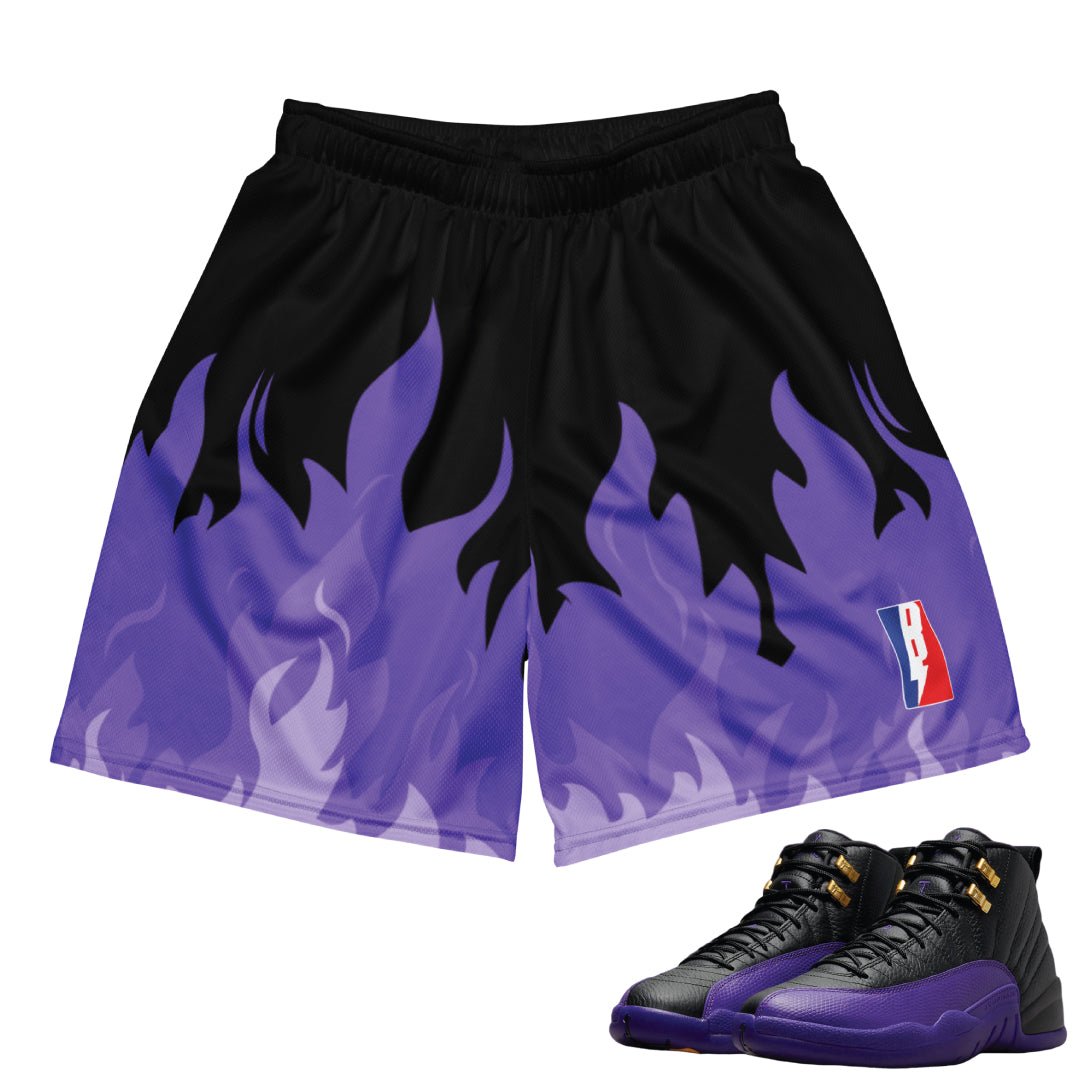 Retro 12 Field Purple Flesh Mesh Shorts - Sneaker Tees to match Air Jordan Sneakers