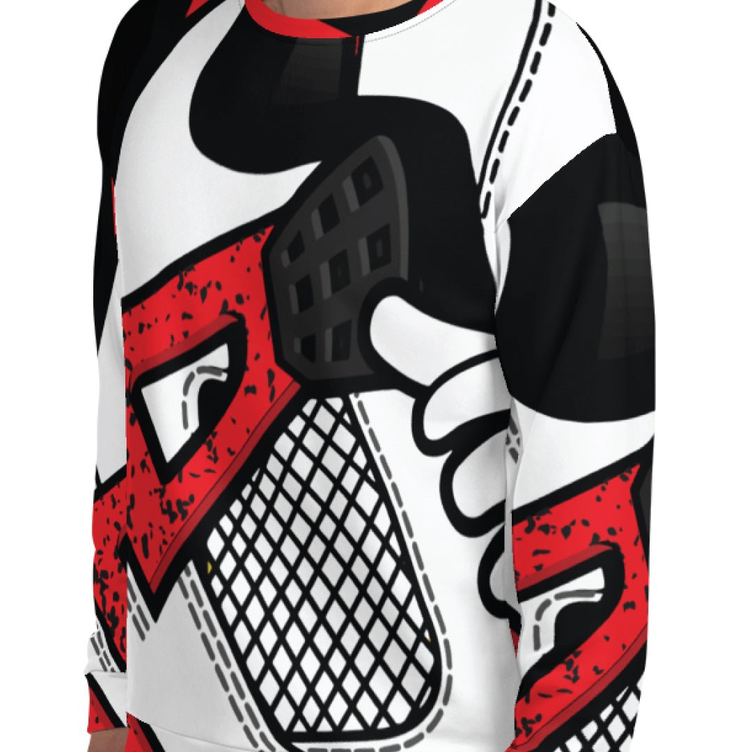 Retro 4 "Red Cement" Overprint Sweatshirt - Sneaker Tees to match Air Jordan Sneakers