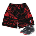 Retro 4 Bred Reimagined Sketch Mesh Shorts - Sneaker Tees to match Air Jordan Sneakers