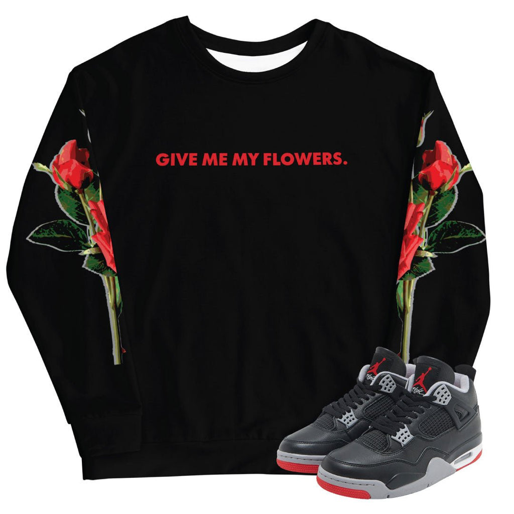 Retro 4 Bred Reimagined Flowers Sweater - Sneaker Tees to match Air Jordan Sneakers