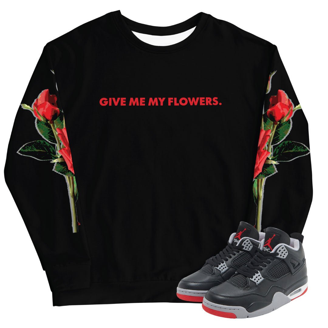 Retro 4 Bred Reimagined Flowers Sweater - Sneaker Tees to match Air Jordan Sneakers
