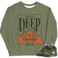 Retro 5 Olive/Solar Orange "Deep Pockets" Sweatshirt - Sneaker Tees to match Air Jordan Sneakers