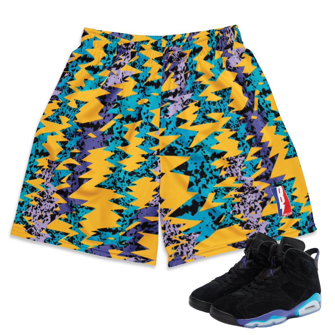 RETRO 6 AQUA BARCELONA YELLOW MESH SHORTS - Sneaker Tees to match Air Jordan Sneakers