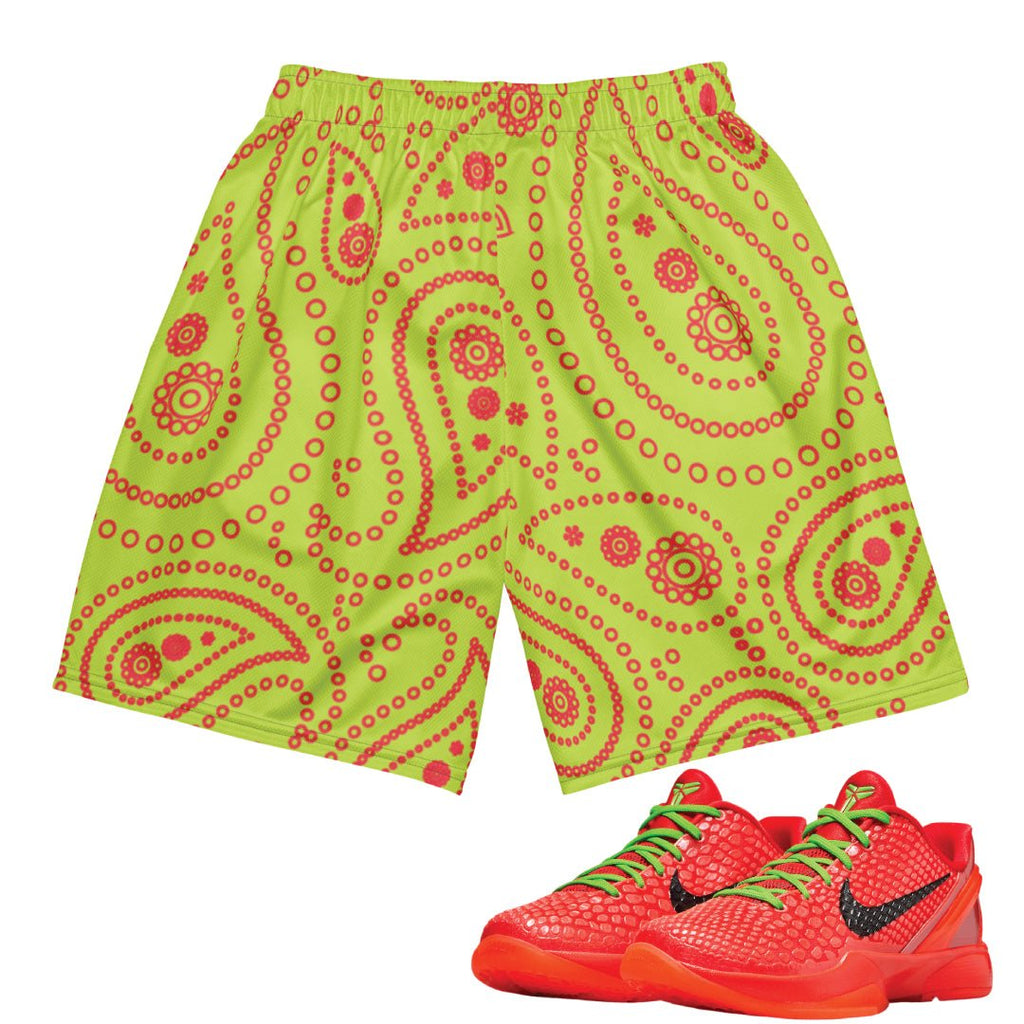 Reverse Grinch Protro Paisley Basketball Mesh Shorts - Sneaker Tees to match Air Jordan Sneakers