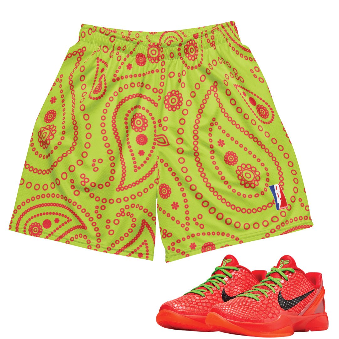 Reverse Grinch Protro Paisley Basketball Mesh Shorts - Sneaker Tees to match Air Jordan Sneakers