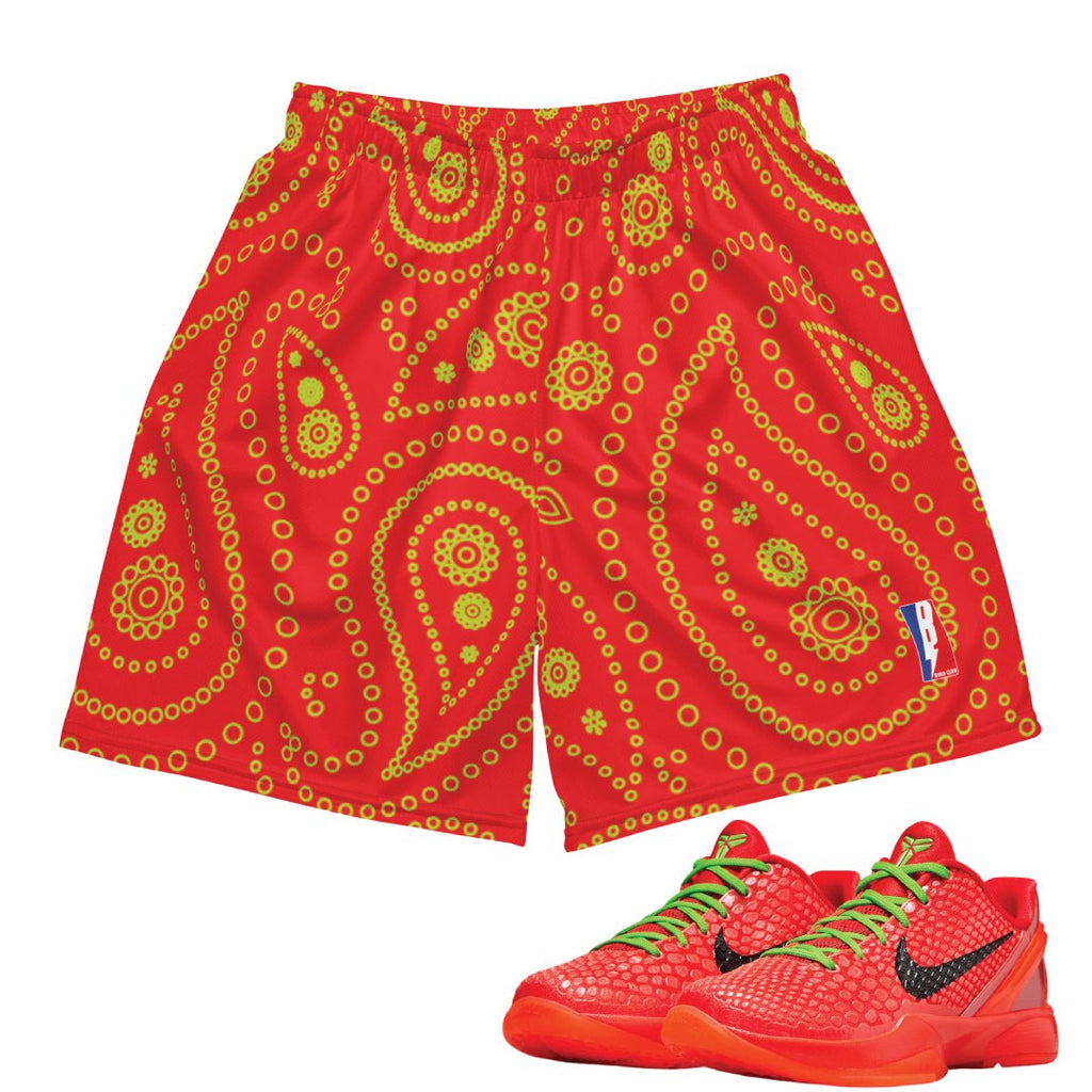 Reverse Grinch Protro Paisley Basketball Mesh Shorts - Sneaker Tees to match Air Jordan Sneakers