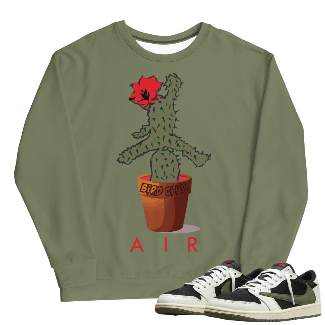 Retro 1 Low Travis Scott Olive Air Cactus Sweatshirt - Sneaker Tees to match Air Jordan Sneakers