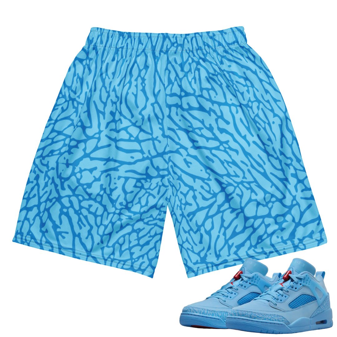 Spizike Low Football Blue Mesh Shorts - Sneaker Tees to match Air Jordan Sneakers