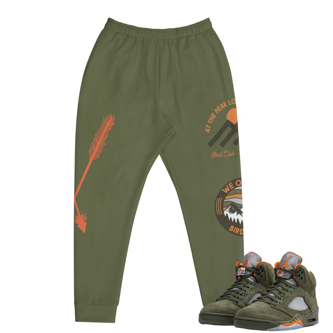 Retro 5 Olive/ Solar Orange "We Outside" Joggers - Sneaker Tees to match Air Jordan Sneakers