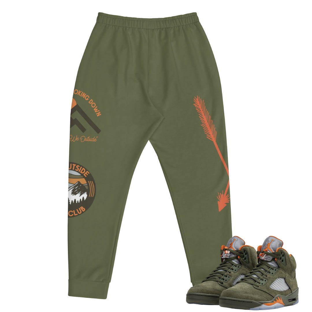 Retro 5 Olive/ Solar Orange "We Outside" Joggers - Sneaker Tees to match Air Jordan Sneakers
