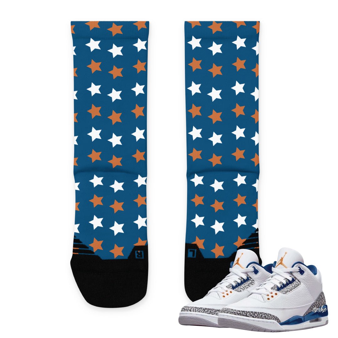 Retro 3 Wizards PE Star Socks - Sneaker Tees to match Air Jordan Sneakers