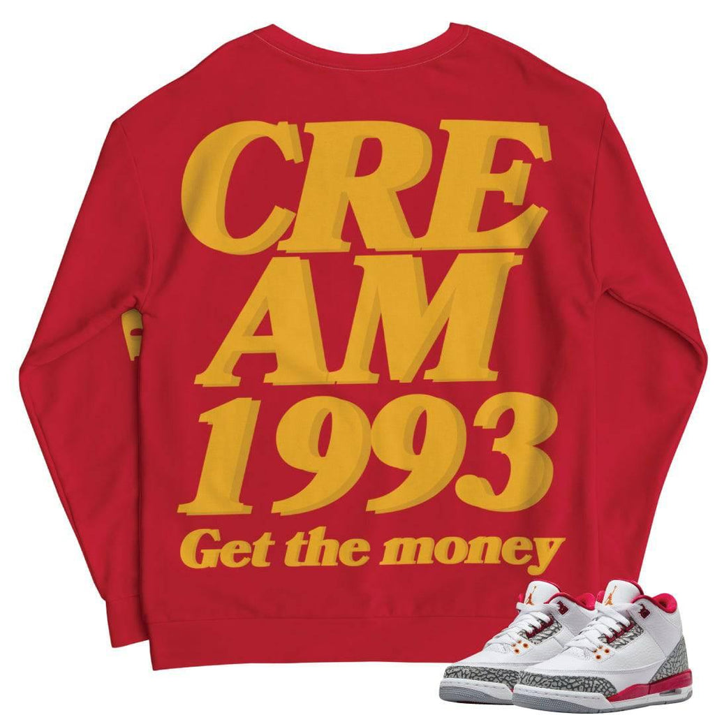 Retro 3 Cardinal Red Sweat Shirt - Sneaker Tees to match Air Jordan Sneakers