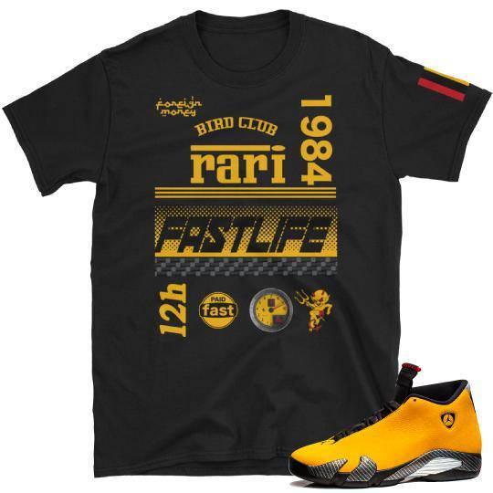 Air Jordan Retro 14 Yellow Ferrari Sneaker Tees - Sneaker Tees to match Air Jordan Sneakers