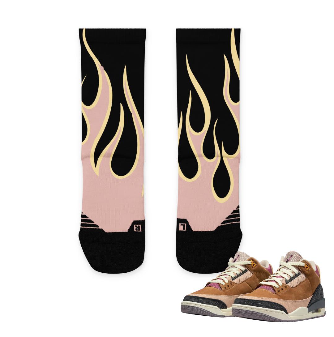 Retro 3 Winterized Archaeo Brown Flame Socks - Sneaker Tees to match Air Jordan Sneakers