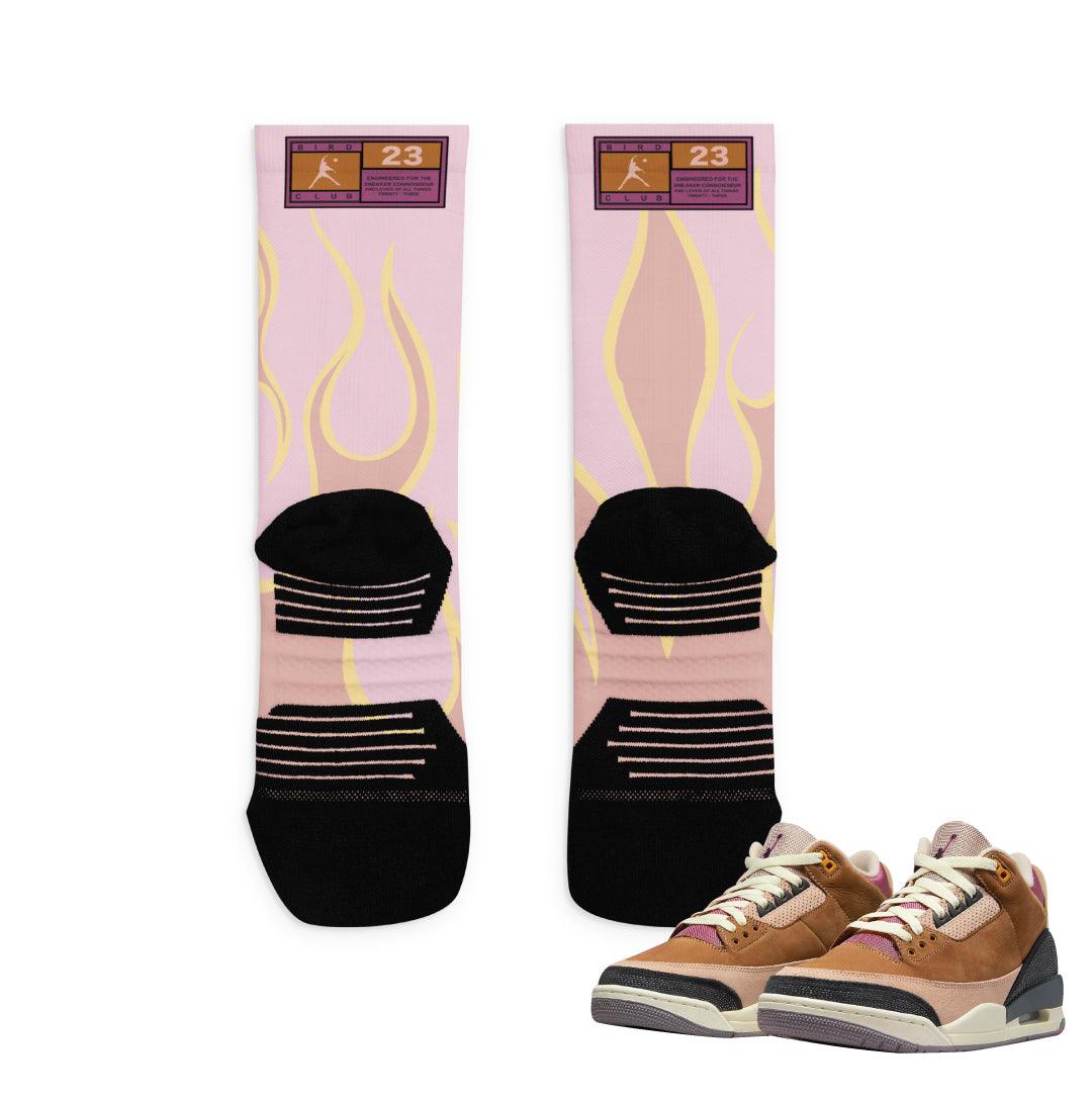 Retro 3 Winterized Archaeo Brown Flame Socks - Sneaker Tees to match Air Jordan Sneakers