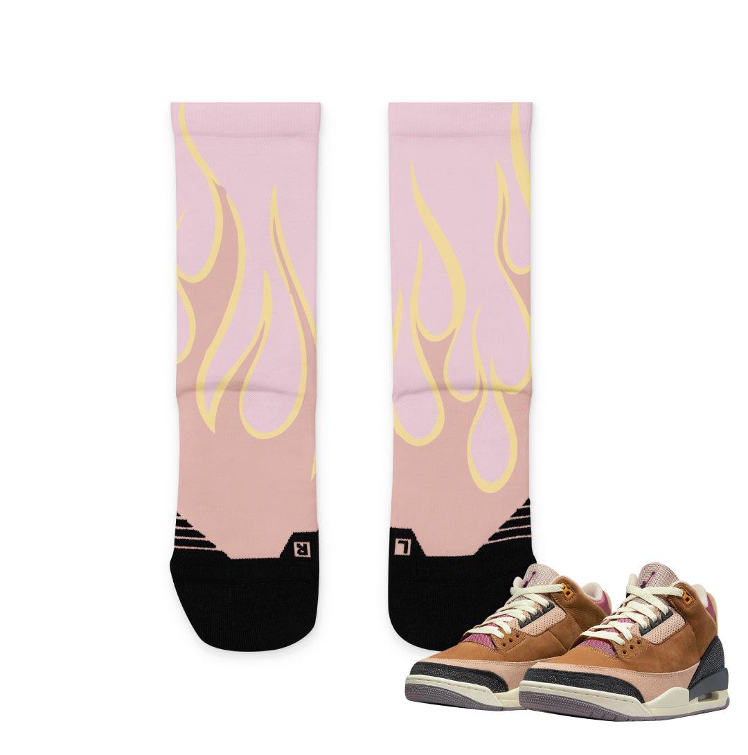 Retro 3 Winterized Archaeo Brown Flame Socks - Sneaker Tees to match Air Jordan Sneakers
