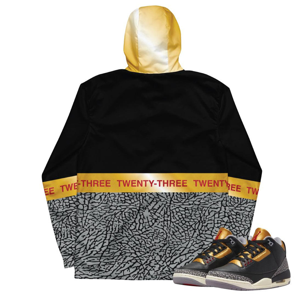 Retro 3 "Black Gold" Light Weight Windbreaker - Sneaker Tees to match Air Jordan Sneakers