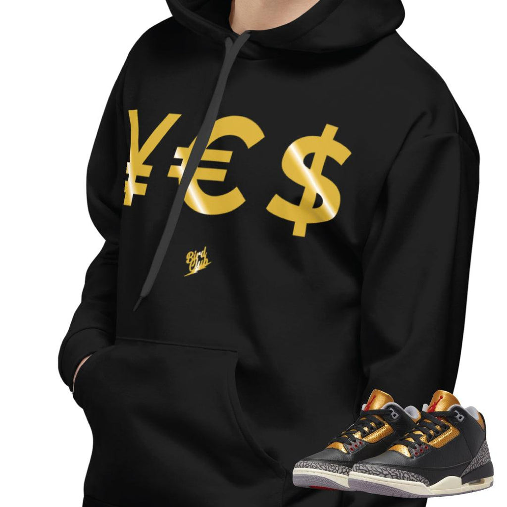 Retro 3 "Black Gold" Hoodie - Sneaker Tees to match Air Jordan Sneakers