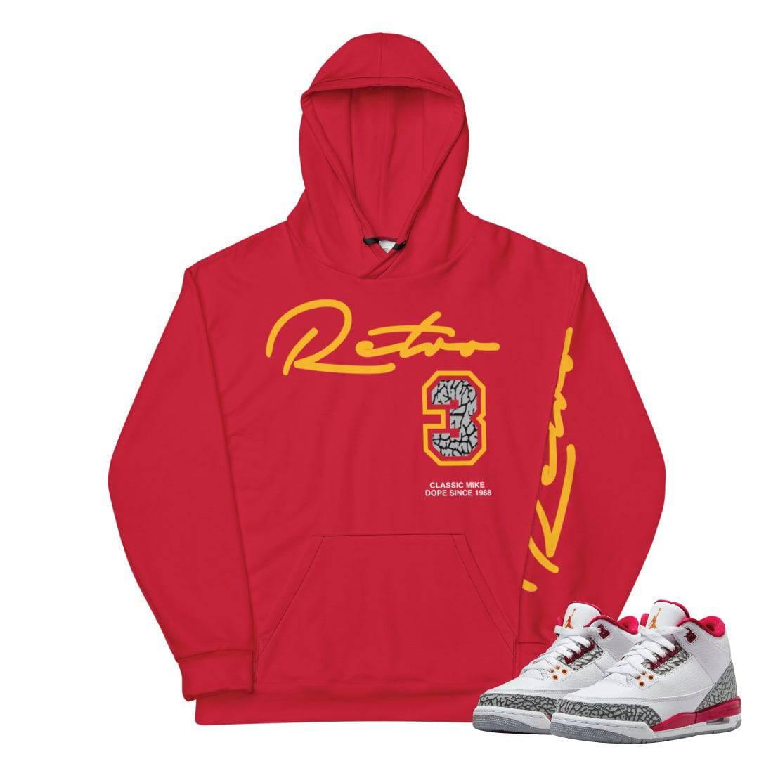 Retro 3 Cardinal Red Hoodie - Sneaker Tees to match Air Jordan Sneakers