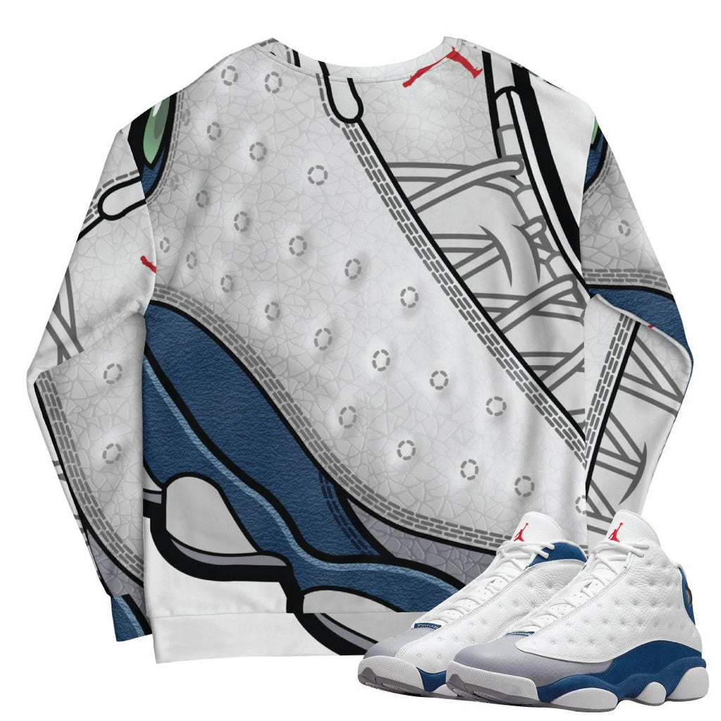Retro 13 French Blue sweater - Sneaker Tees to match Air Jordan Sneakers