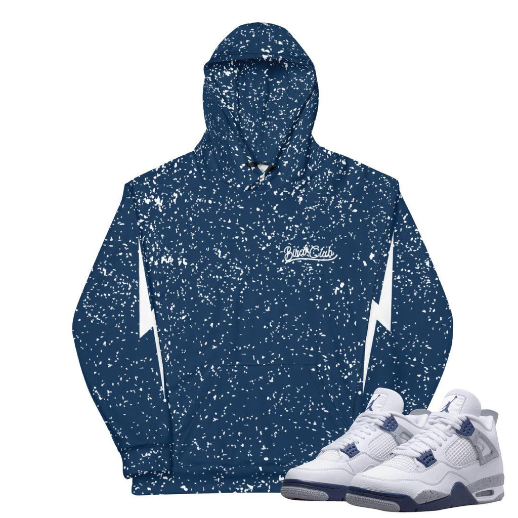 Retro 4 Midnight Navy Cement Splatter Hoodie - Sneaker Tees to match Air Jordan Sneakers