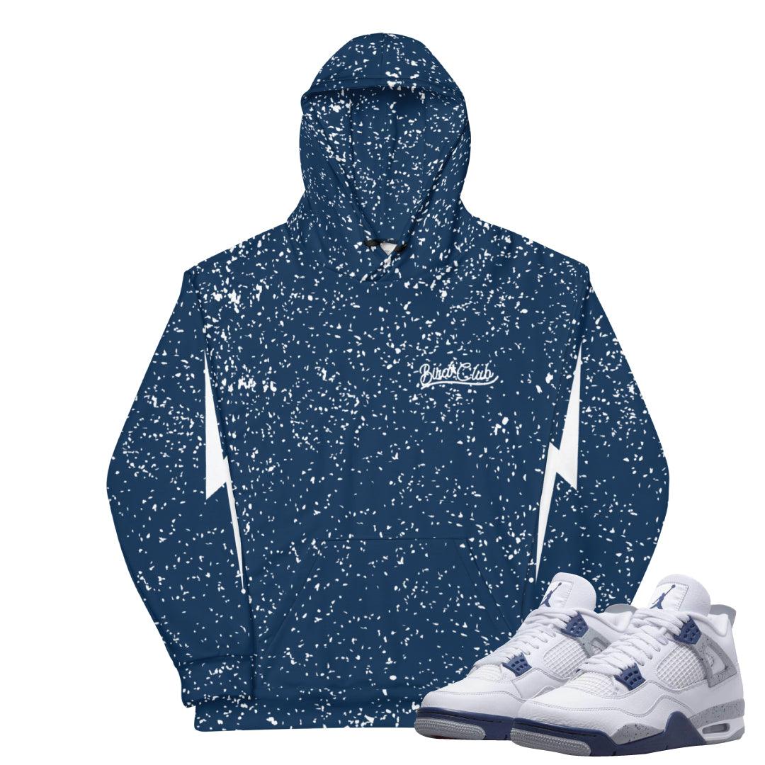 Retro 4 Midnight Navy Cement Splatter Hoodie - Sneaker Tees to match Air Jordan Sneakers