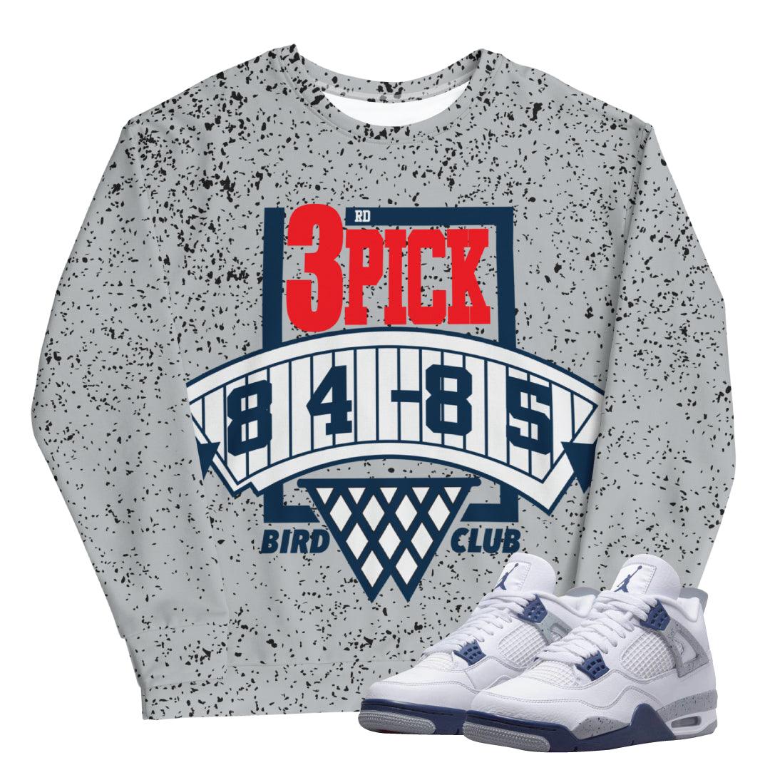 Retro 4 Midnight Navy Cement Draft Lottery Sweatshirt - Sneaker Tees to match Air Jordan Sneakers