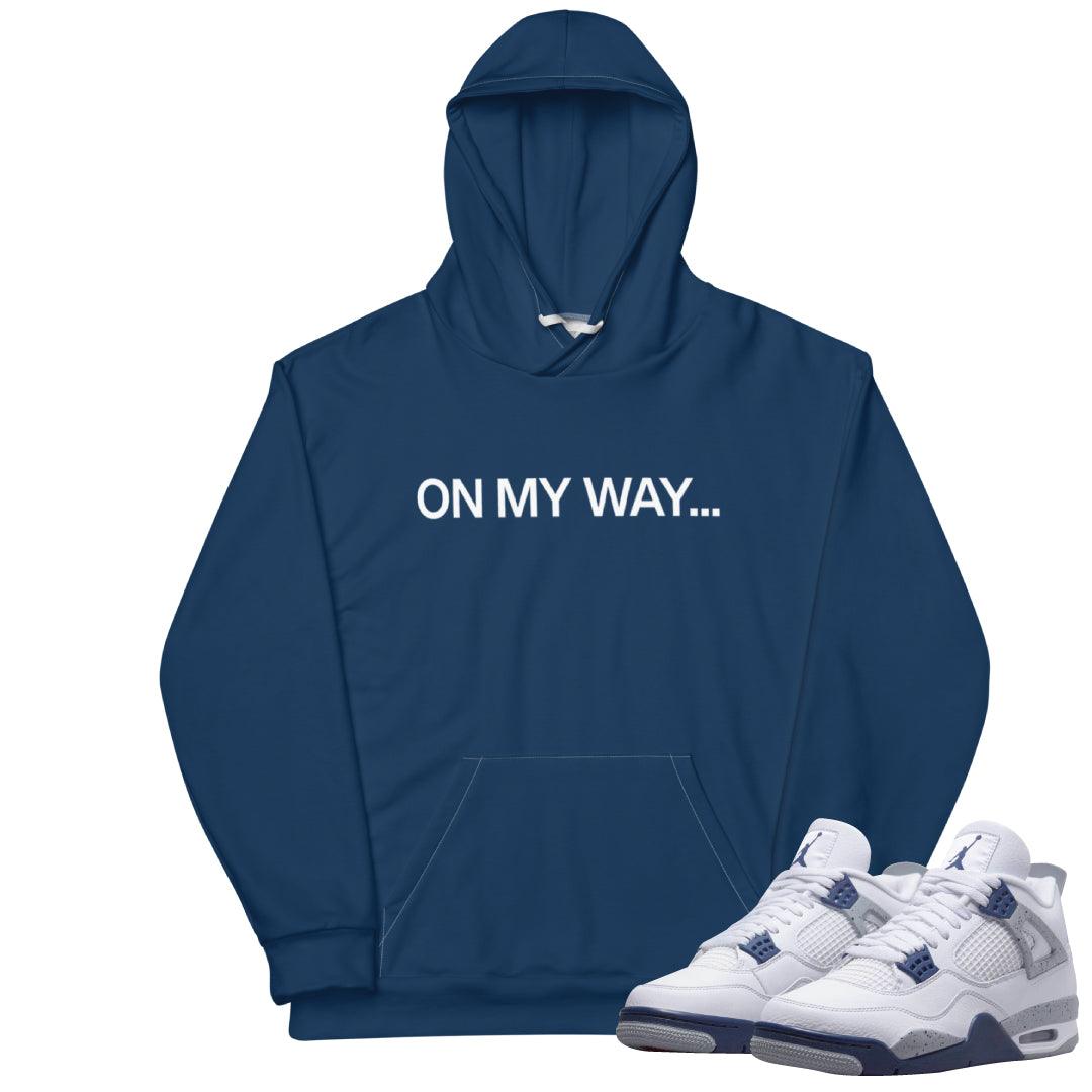 Retro 4 Midnight Navy Cement Hoodie - Sneaker Tees to match Air Jordan Sneakers