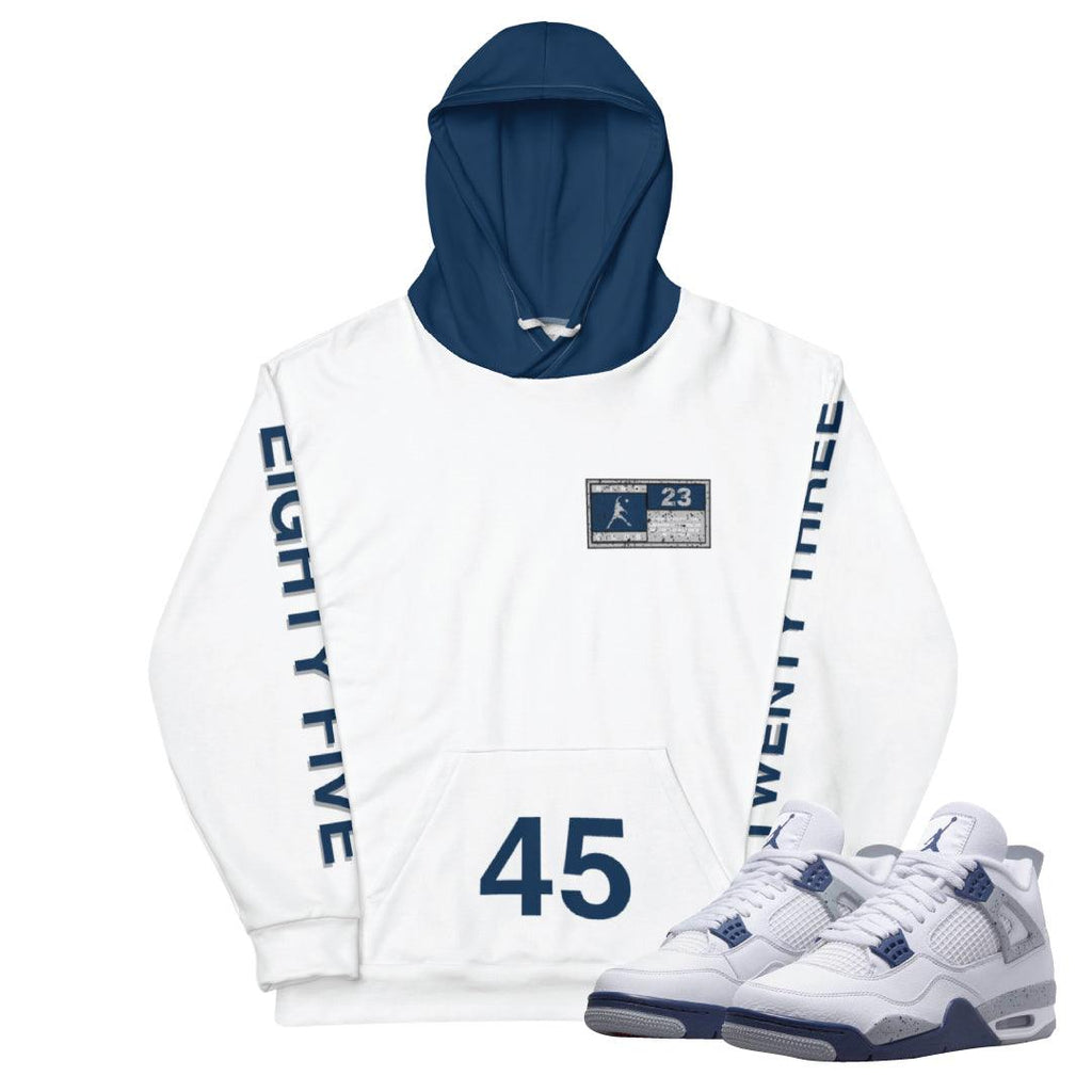 Retro 4 Midnight Navy Cement Hoodie - Sneaker Tees to match Air Jordan Sneakers
