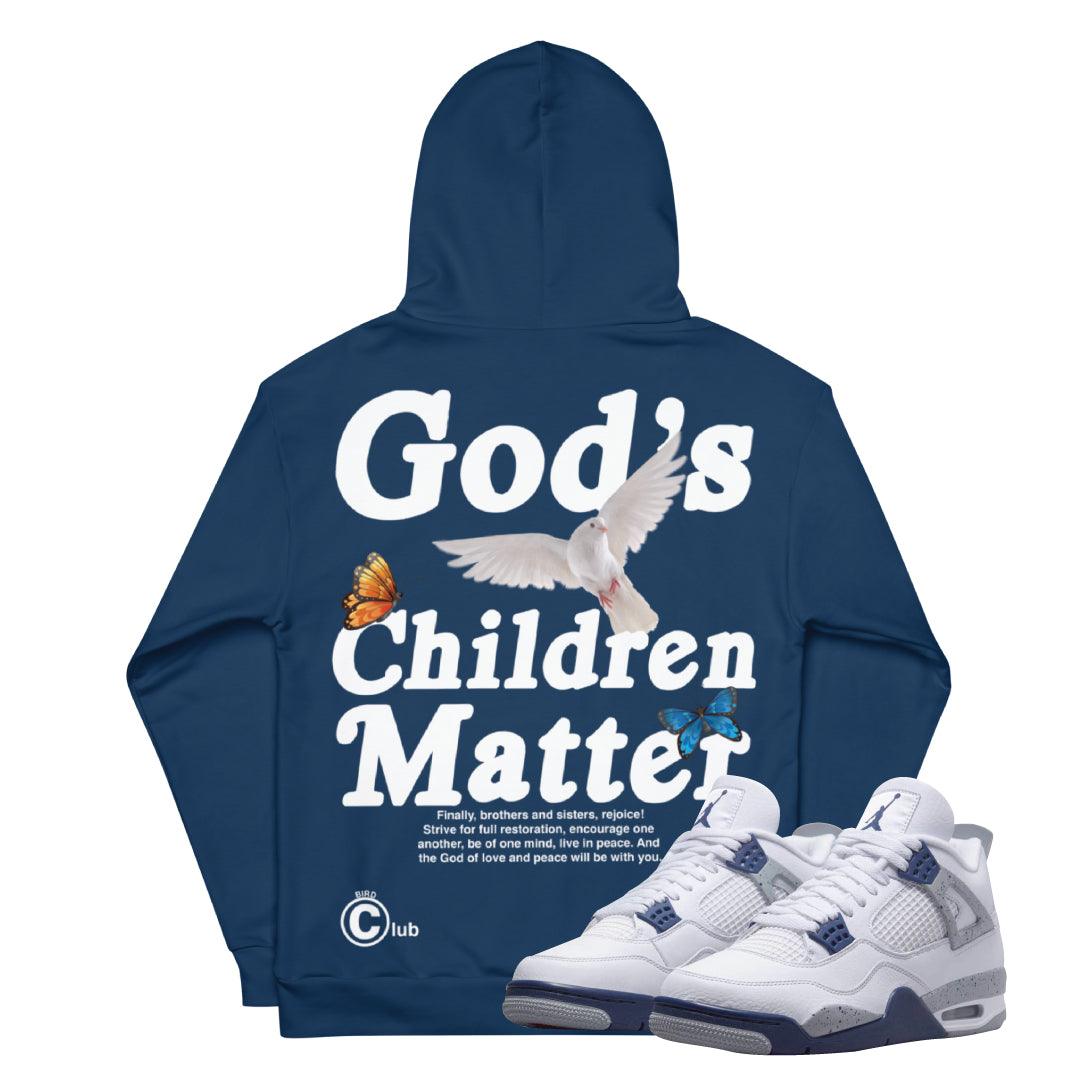 Retro 4 Midnight Navy Cement ONE LOVE Hoodie - Sneaker Tees to match Air Jordan Sneakers