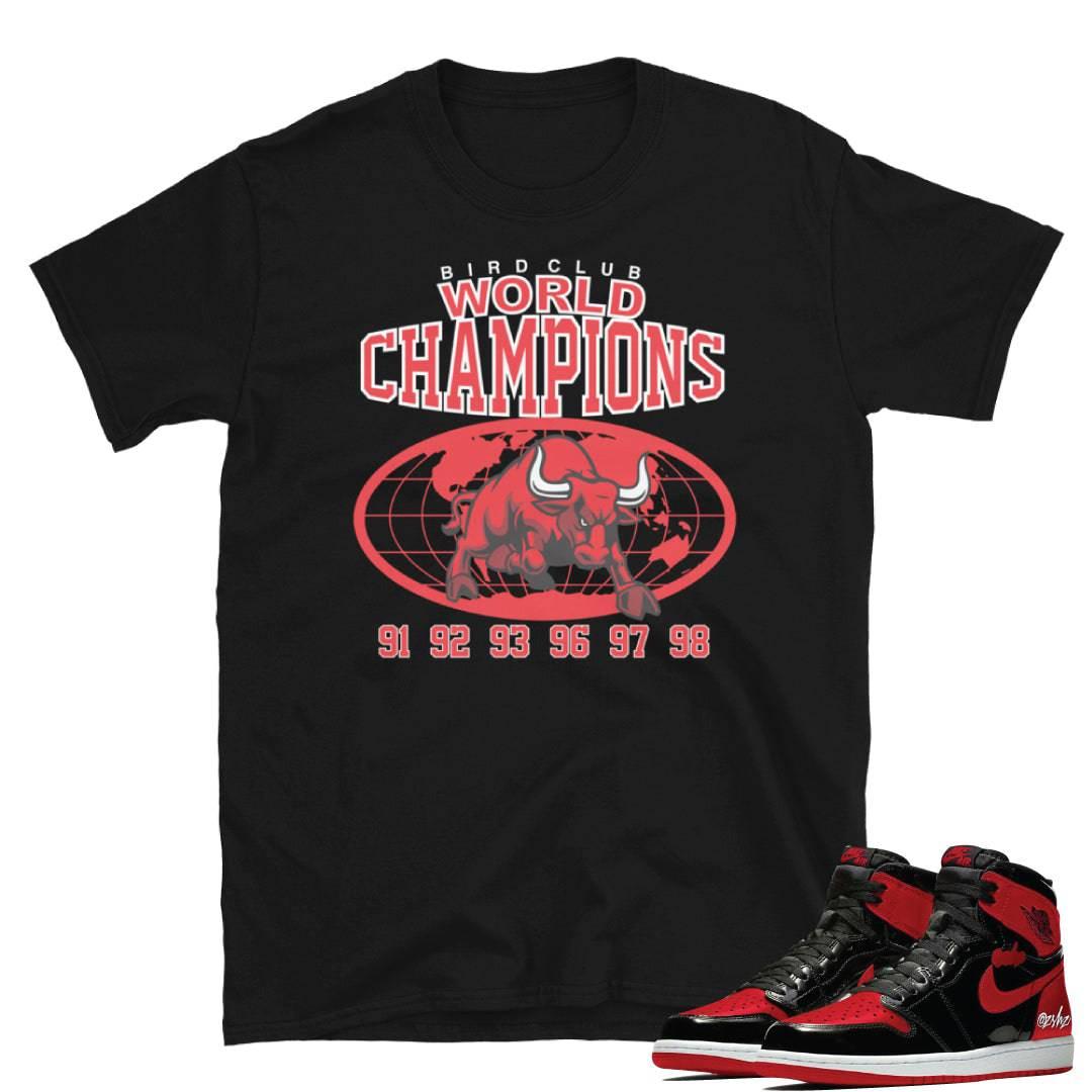 Retro 1 OG Bred Patent Shirt - Sneaker Tees to match Air Jordan Sneakers