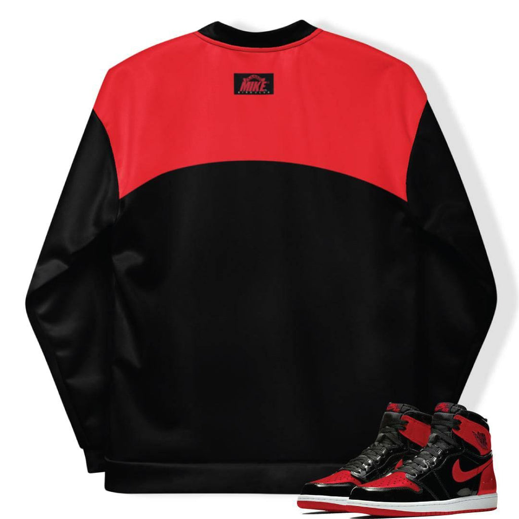 Retro 1 Bred Patent Vintage Style Bomber Jacket - Sneaker Tees to match Air Jordan Sneakers